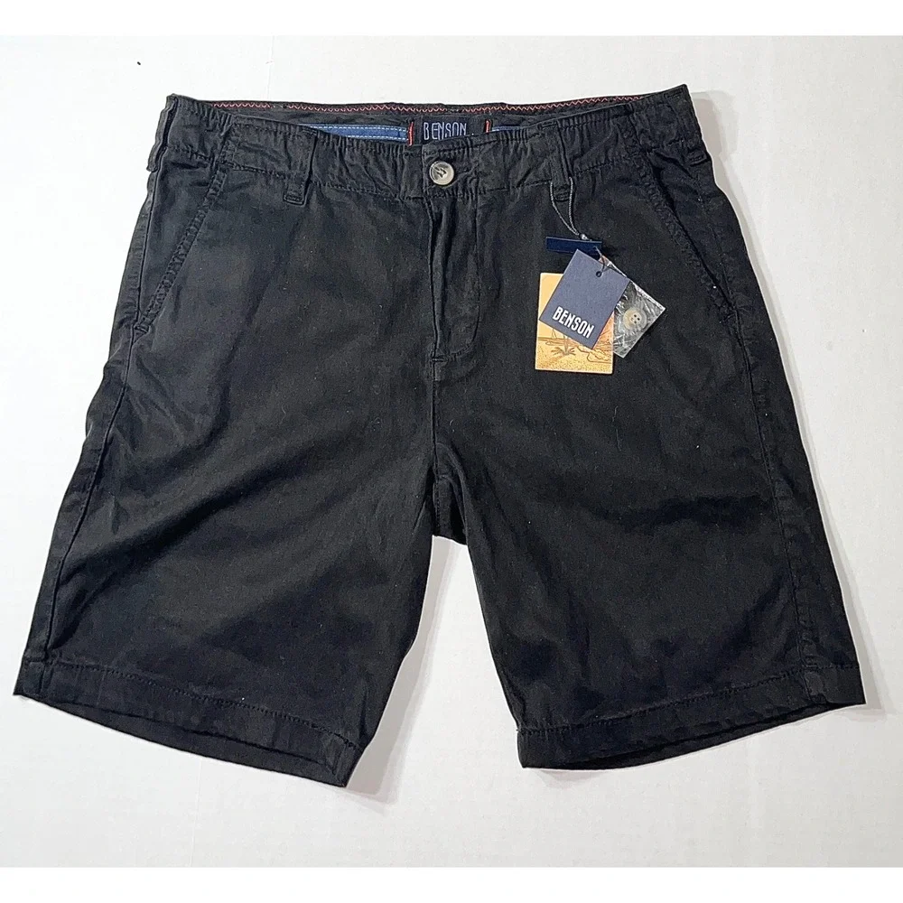 NWT Benson Chino Shorts Mens 31 Black Tencel Cotton Blend Stretch Preppy